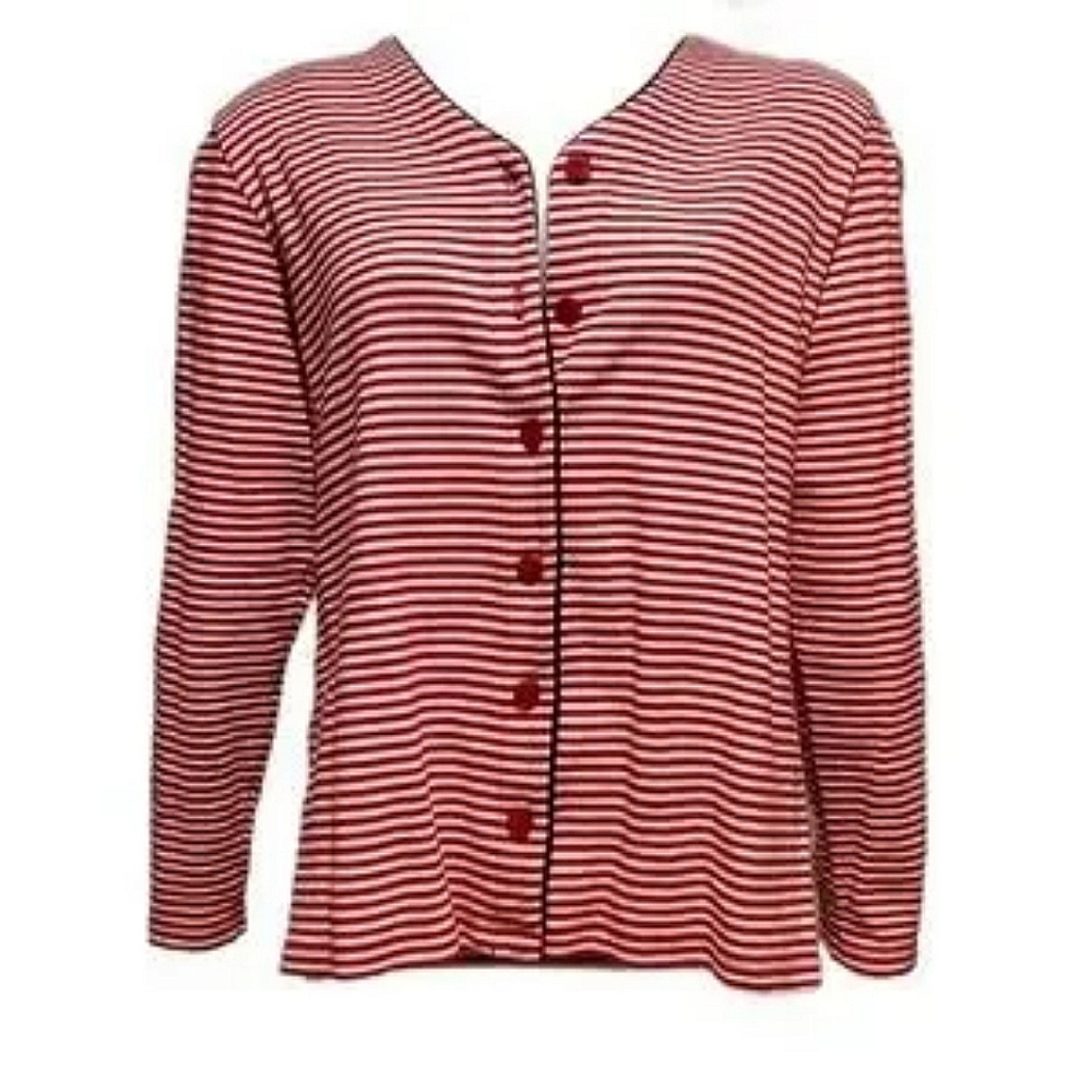 Cabin Creek Top Winter 100% Cotton Button Down Stripe sz Medium